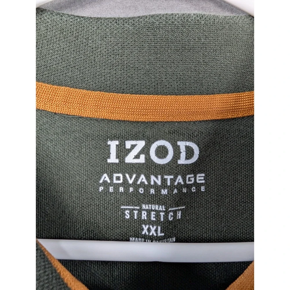 IZOD Advantage Performance Polo Shirt Mens XXL Green Orange Striped